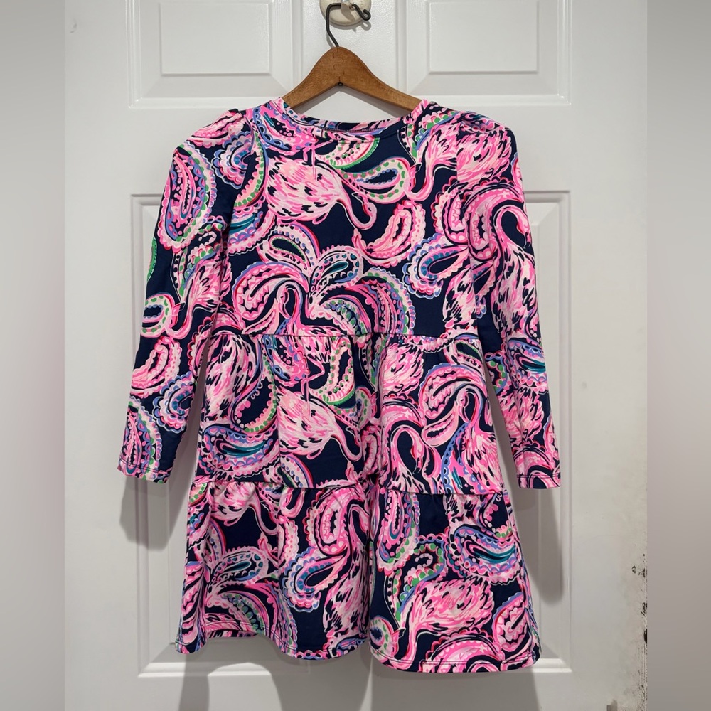 Lilly Pulitzer Girls Pink and Blue Flamingo Patterned Layered Dress